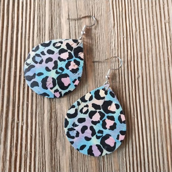 Boho Cowgirl Animal Print Drop Dangle Hook Earrings Handmade Multicolor - Picture 2 of 5